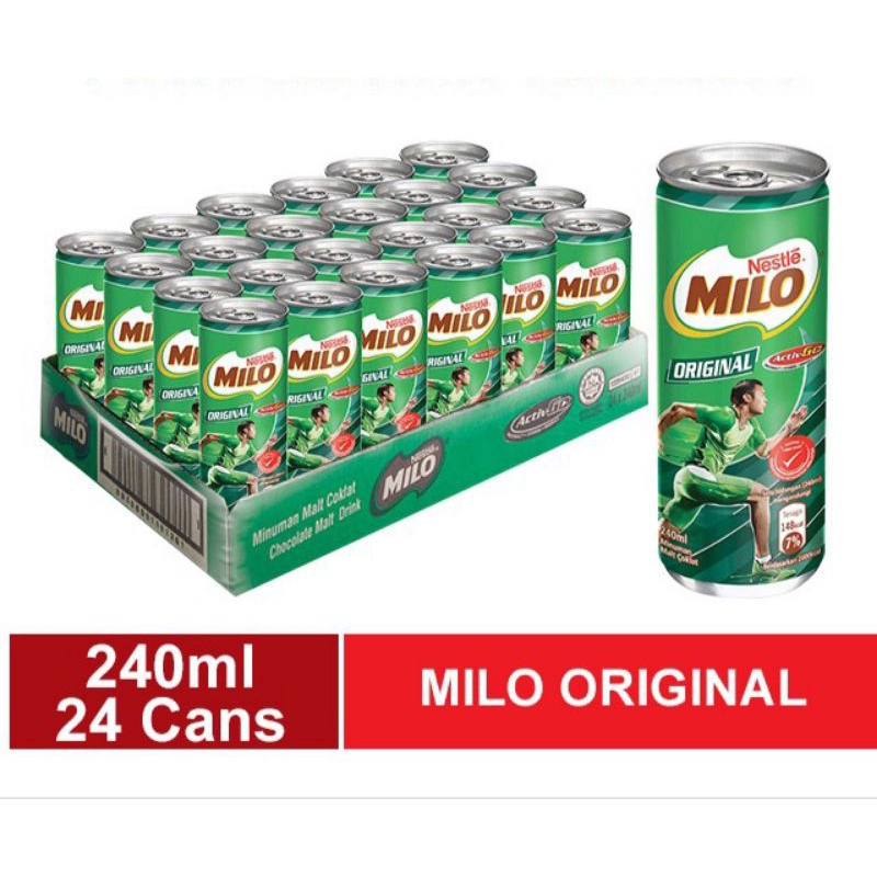 

SUSU MILO CAN KALENG 1 KARTON 240 ML ISI 24 BOTOL SUSU UHT MINUMAN KALENG RASA COKLAT ORIGINAL