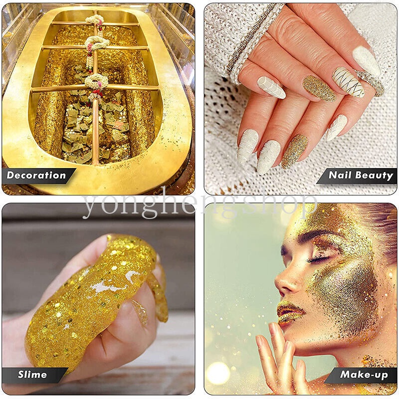 3g Kertas Foil Glitter Warna Gold Silver Tembaga Untuk Dekorasi Nail Art DIY