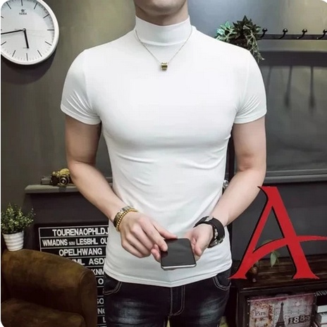 TURTLENECK LENGAN PENDEK ( PUTIH ) kaos leher tinggi pria baju korea
