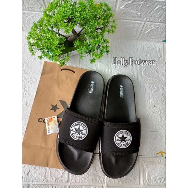 SANDAL SLIDE PRIA WANITA CONVERSE BLACK GRADE A / SANDAL SLOP CONVERSE BLACK PREMIUM-Hitam