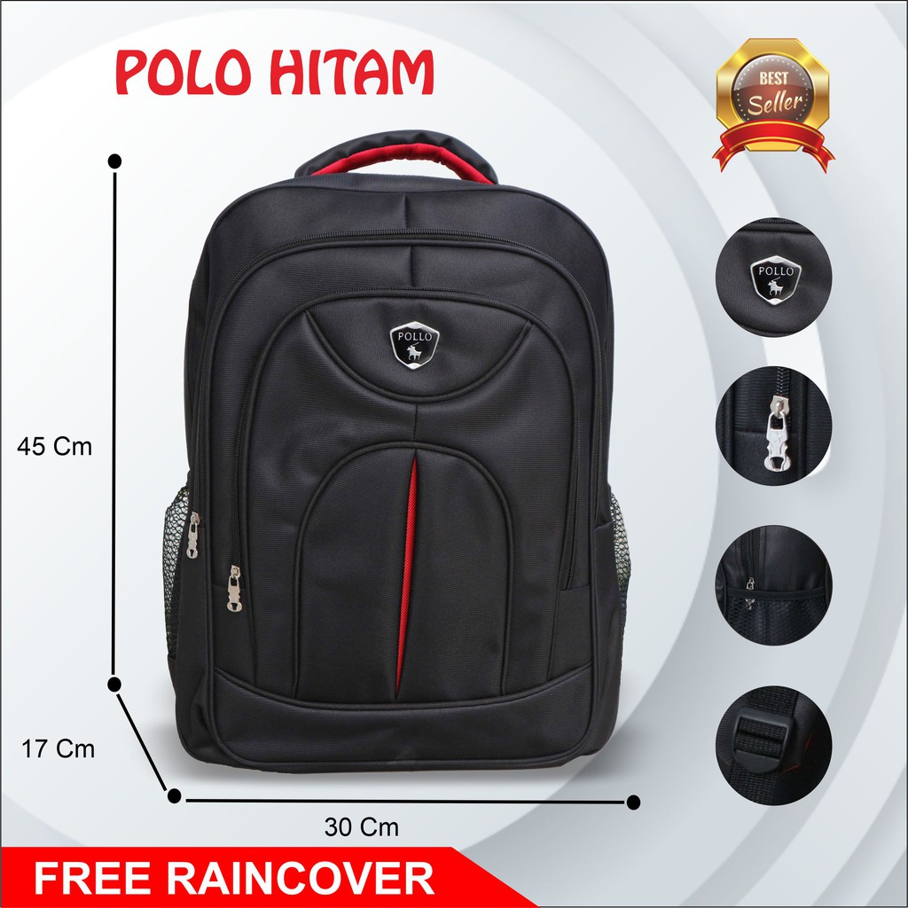 Tas Pria Polo Bonus Jas Hujan  Tempat Pensil Ransel Cowok SMP SMA Bonus Pulpen Backpack Polo Rohis Premium Hadiah Gratis