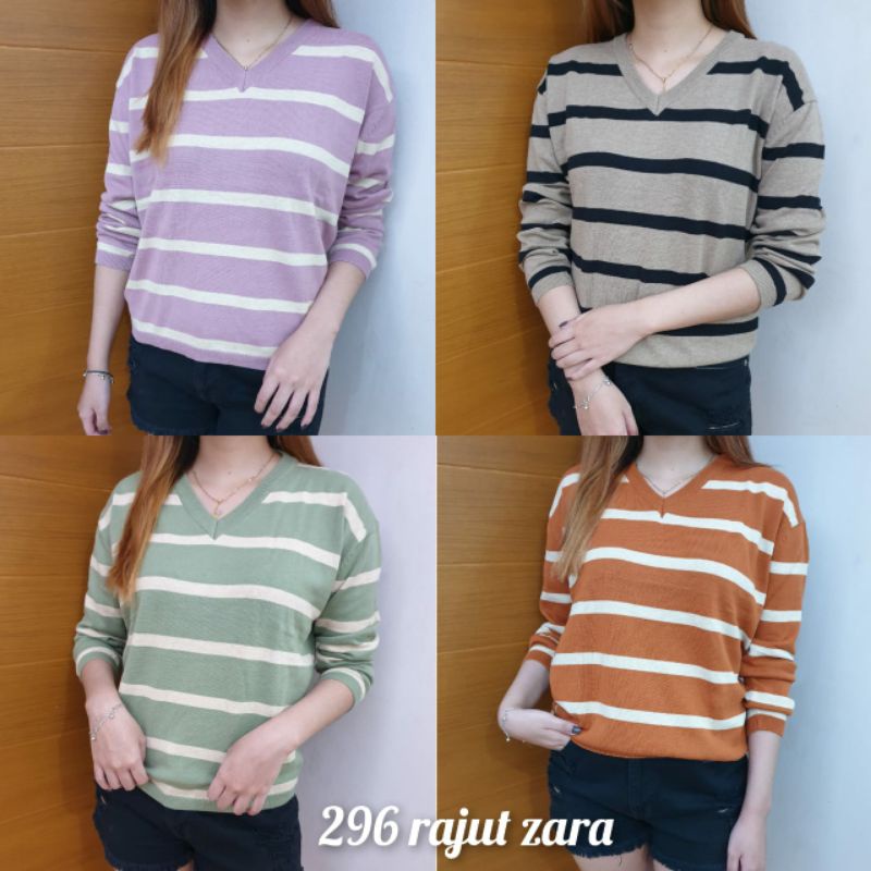 Sweater Cotton Knit Stripes Tangan Panjang (296)