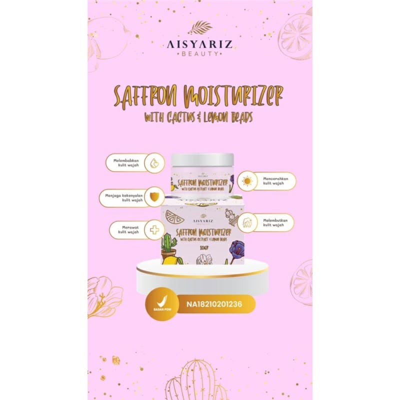 (READY) AISYARIZ BEAUTY SAFFRON MOUSTURIZER WITH CACTUS &amp; LEMON BEADS / Cream Aisyariz / Moisturizer Aisyariz