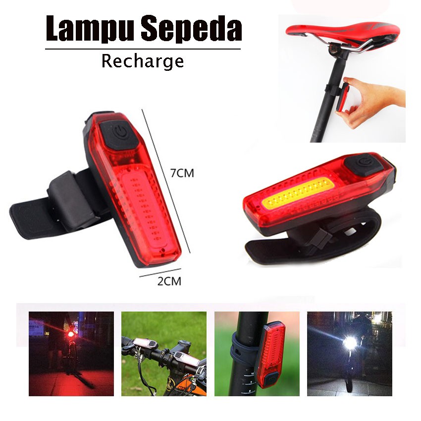 Lampu Belakang Sepeda USB Rechargeable / Rear Tail Bike Portable Light Lamp