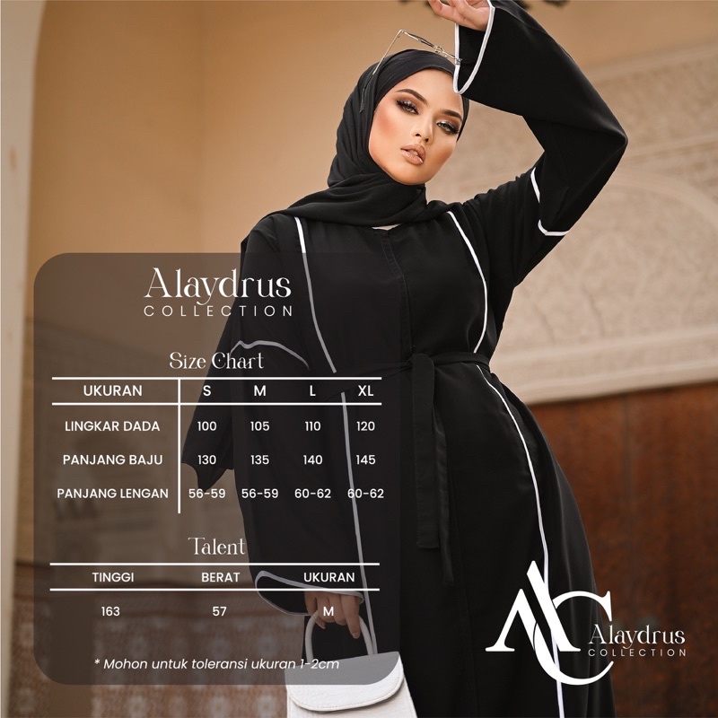 Abaya Hitam Turkey Saudi Outer Inner 2in1 Bahan Jetblack Kombinasi Wolfis List Putih 887