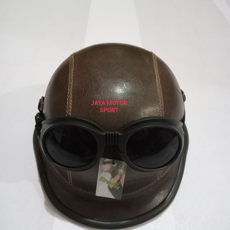 helm dewasa retro Vespa classic nazi plus kacamata warna coklat