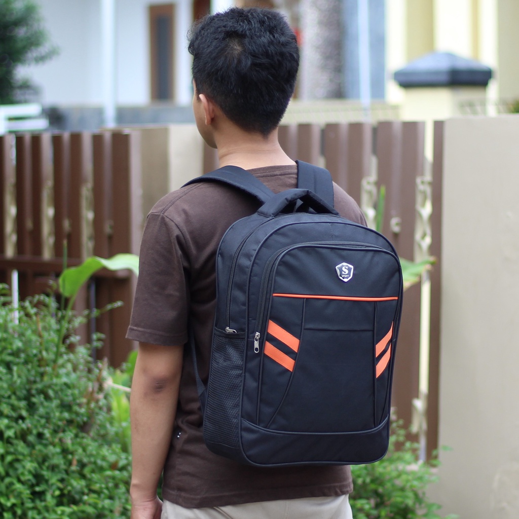 Tas Ransel Pria Tas Punggung Tas Ransel Kuliah Sport Garis Orange Tas Hitam Ransel Murah Keren Ransel Backpack