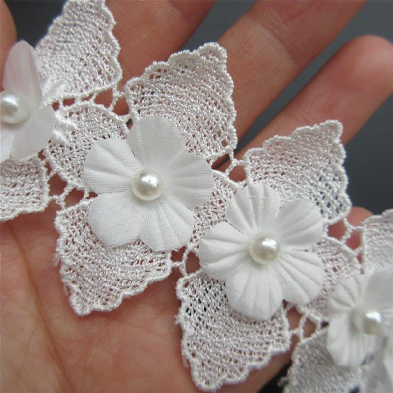 Lace Patch - White Flower Beading #19 (5pcs)