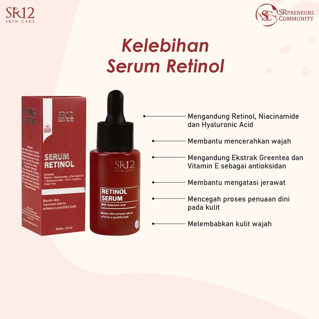 RETINOL SERUM SR12 / RETINOL 0,1% / ANTI AGING / MENCEGAH PENUAAN DINI / MENGATASI JERAWAT / MENCERAHKAN KULIT WAJAH