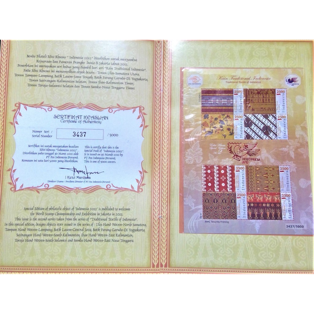 Kemasan Khusus Perangko Indonesia Serie Kain Tradisional 2 Tahun 2012