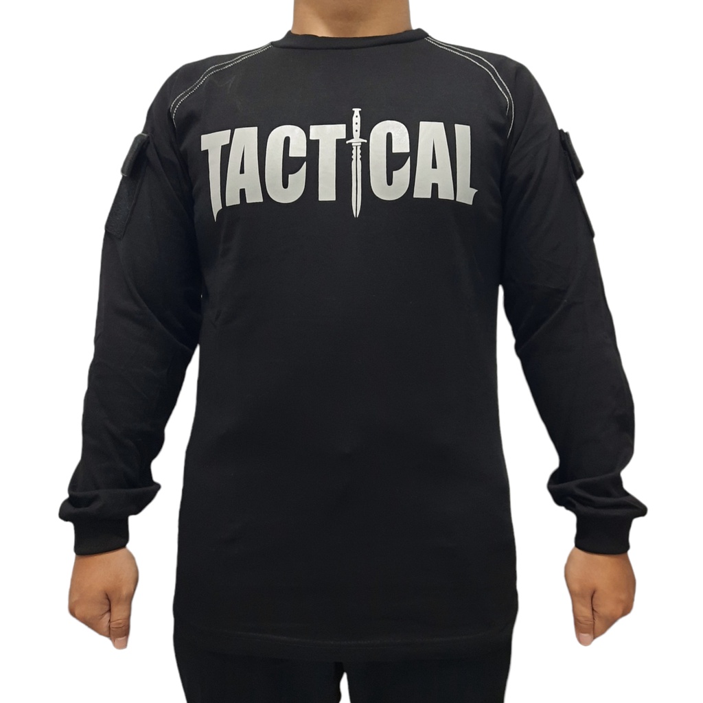 Kaos Tactical Lengan Panjang Hitam &amp; Abu Muda Cotton Combed 20s.