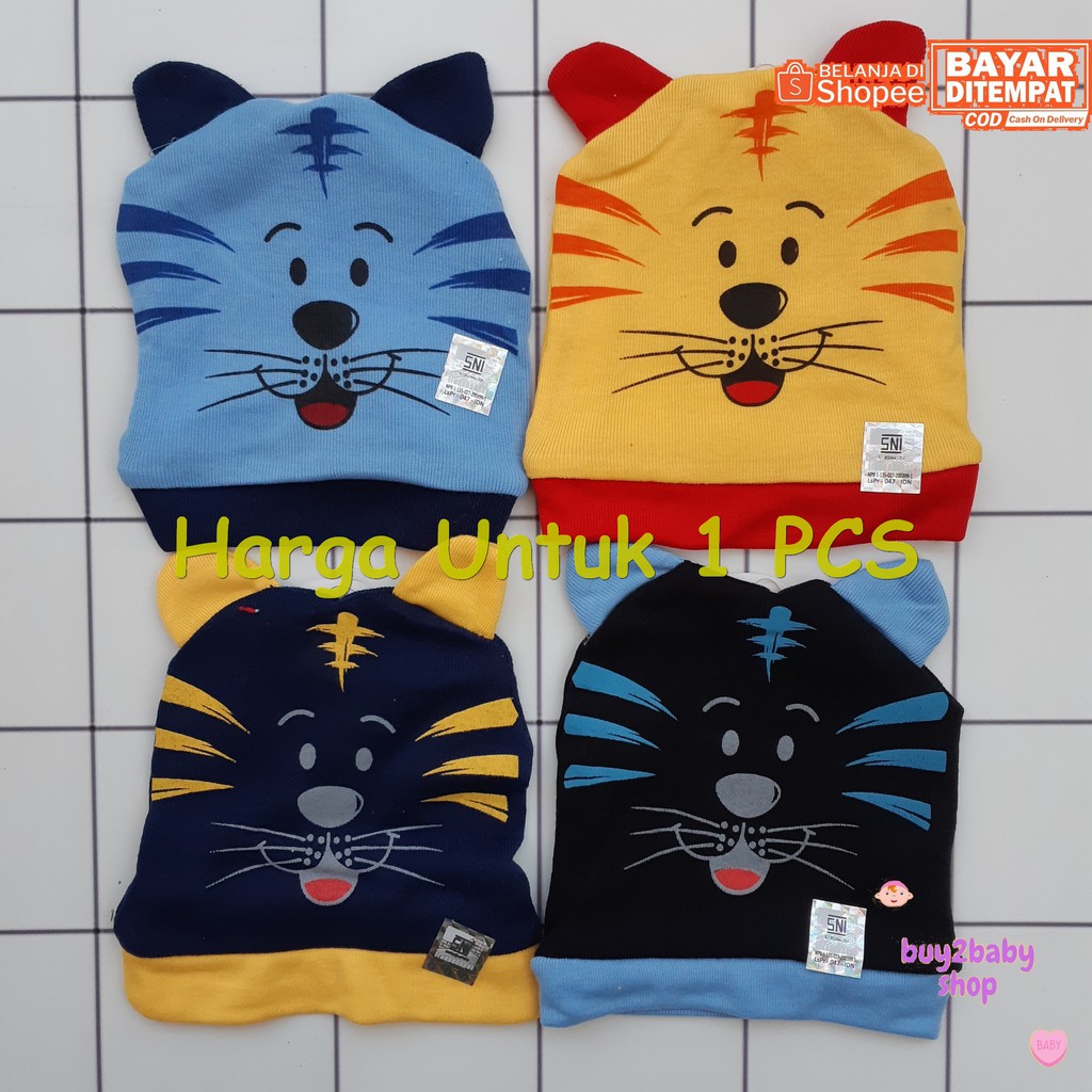 Topi kupluk bayi NIA bahan katun Cat Series 0-3 Bulan isi 1 PCS