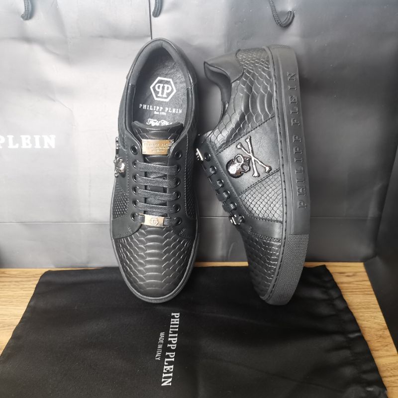 sepatu pria philipp plein sneaker cowok hitam kulit men shoes pp P1SHOES