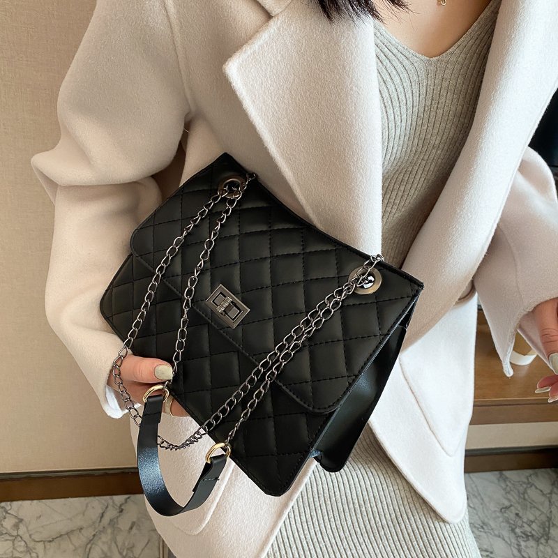 BJ81814 - BLACK/KHAKI/WHITE - TAS SLEMPANG ELEGAN TALI RANTAI IMPORT TAS WANITA FASHION IMPORT MODIS ELEGAN TERMURAH TERLARIS TERBARU BAGSTORE JAKARTA TAS BATAM GT1814 CR7656