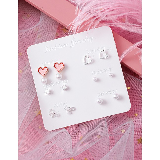 LRC Anting Tusuk Fashion Platinum Love Bow Earrings Set D63745