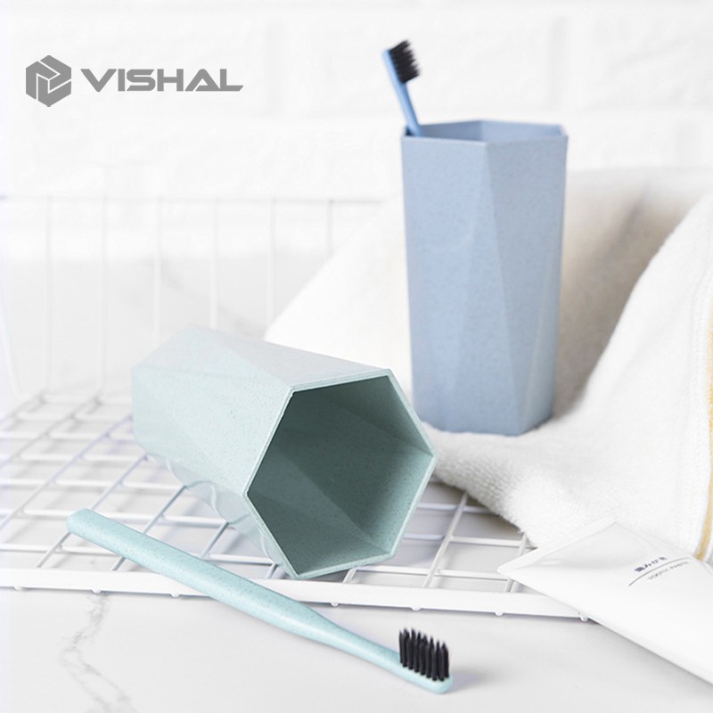 VISHAL Wheatstraw Cangkir Plastik Cup Warna Warni Set 4Pcs Wheat Water Fashion Water Toothbrush Cup