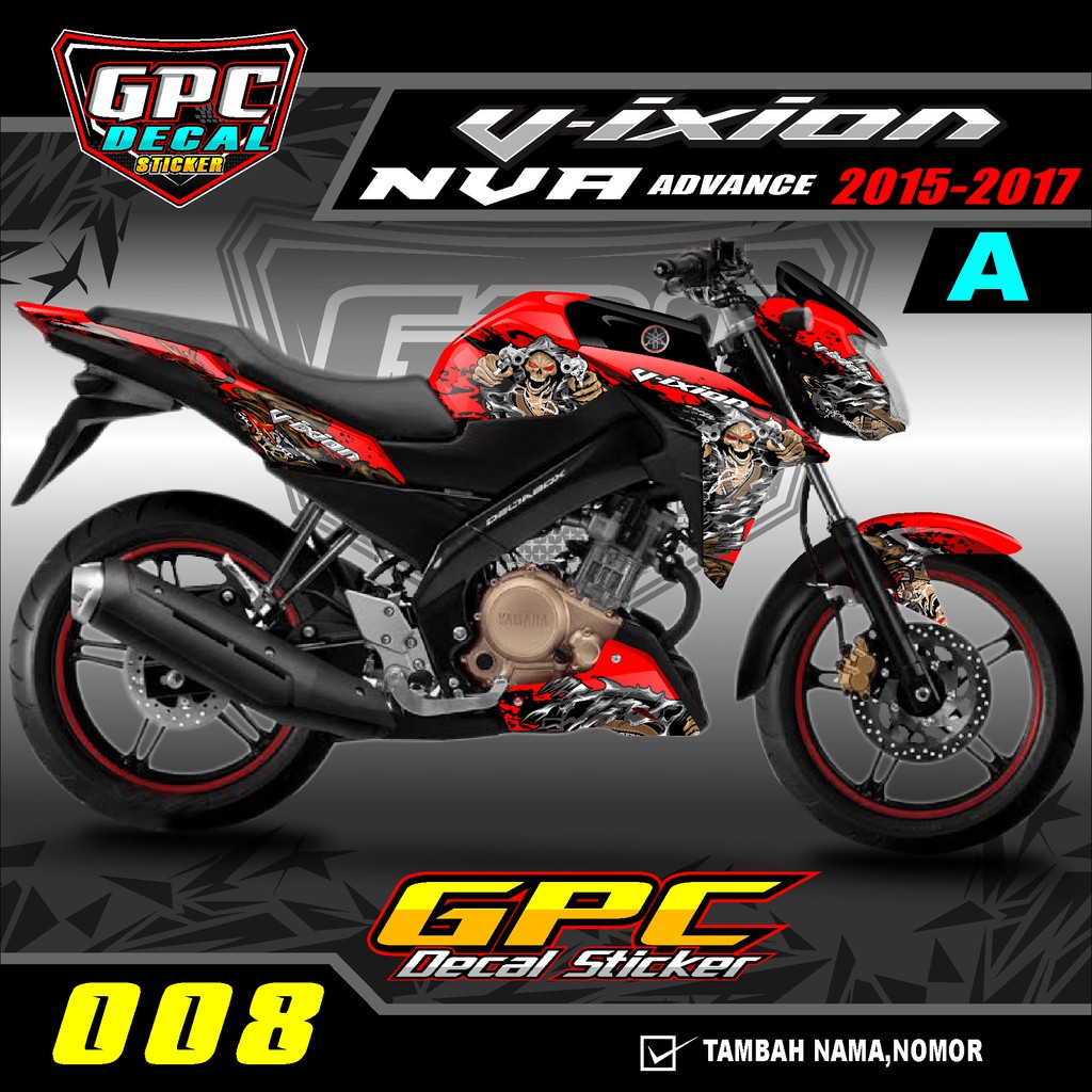 Decal Sticker Variasi Fullbody New Vixion NVA Advance 2015/2017 008-Dekal Stiker Motif Tengkorak GPC