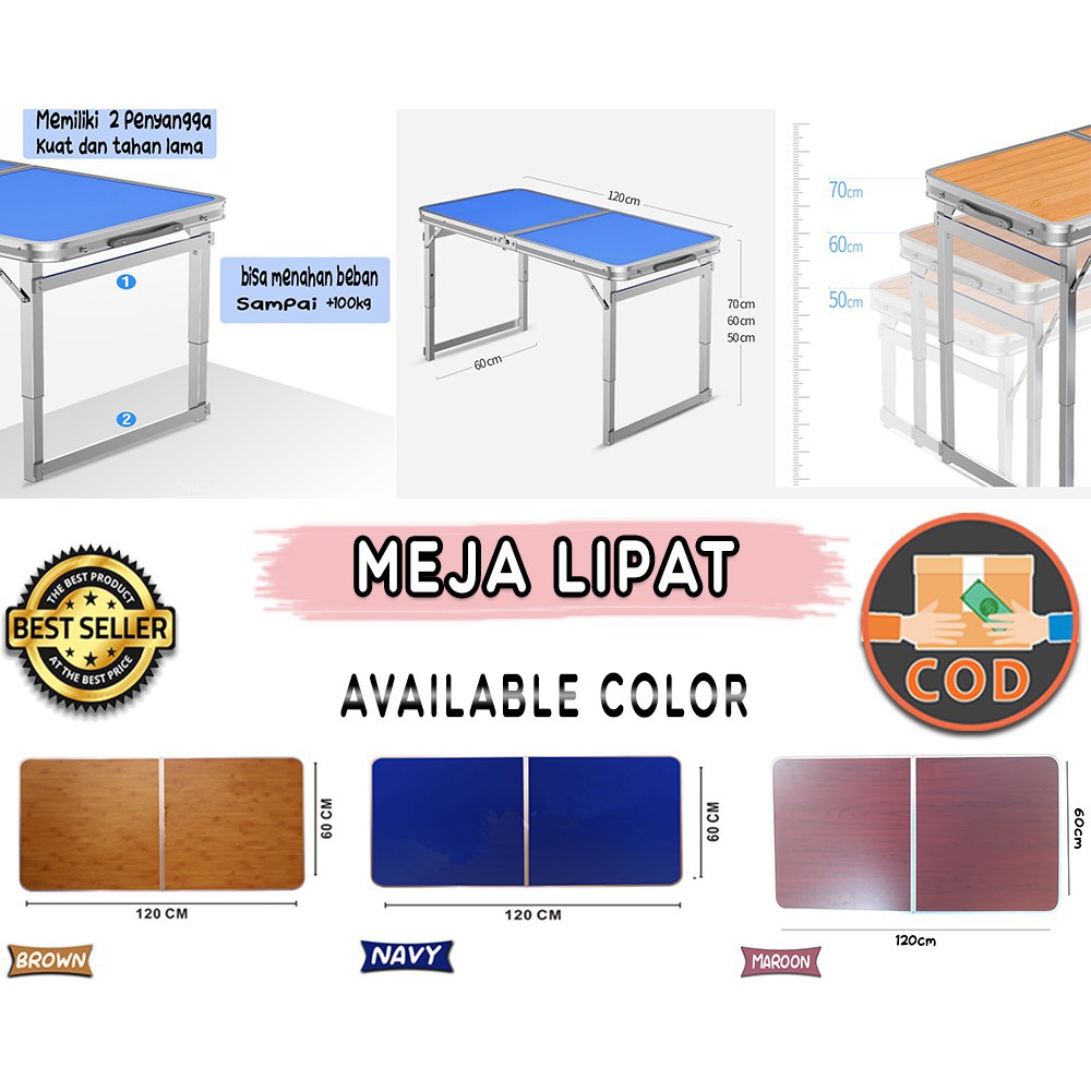 DISKON Meja Lipat Portable - Meja Kerja Lipat Serbaguna Meja Portable Uk 120cm x 60cm Model Kaki Petak Dan Kaki Bulat Goshop88