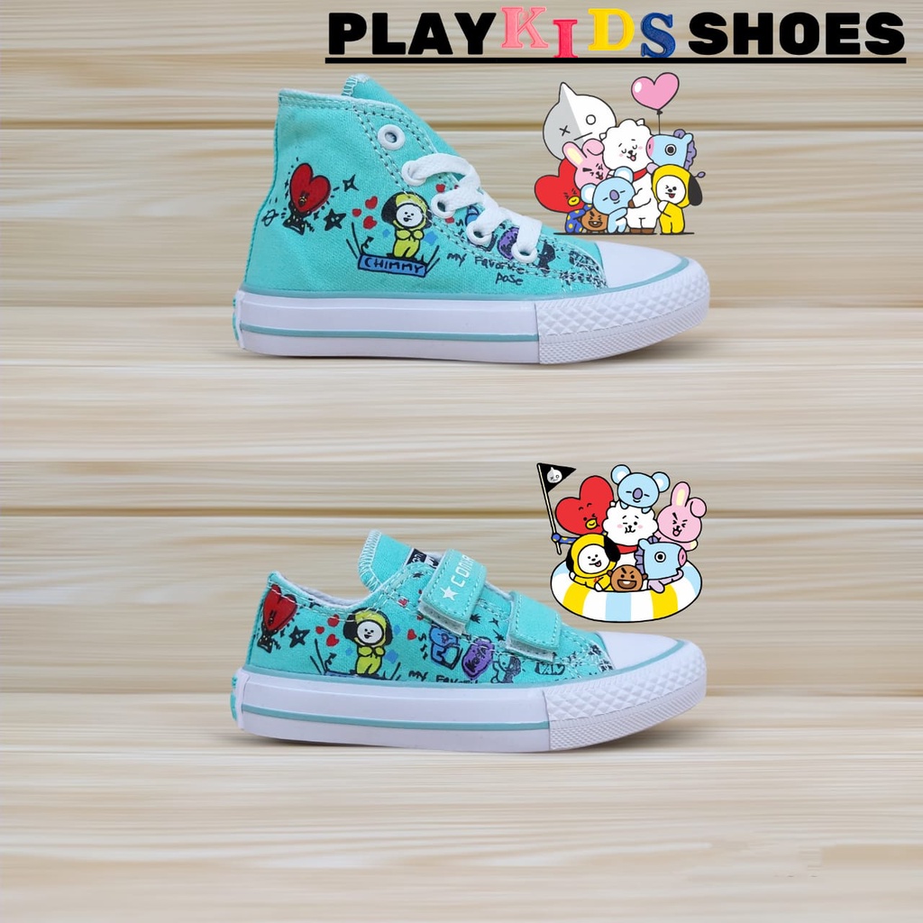 SEPATU SNEAKERS ANAK PEREMPUAN | SEPATUA ANAK PEREMPUAN | SEPATU ANAK USIA 1 2 3 4 5 6 7 | SEPATU ANAK KARAKTER BTS/BT21 WARNA HIJAU TOSCA SIZE 21-35