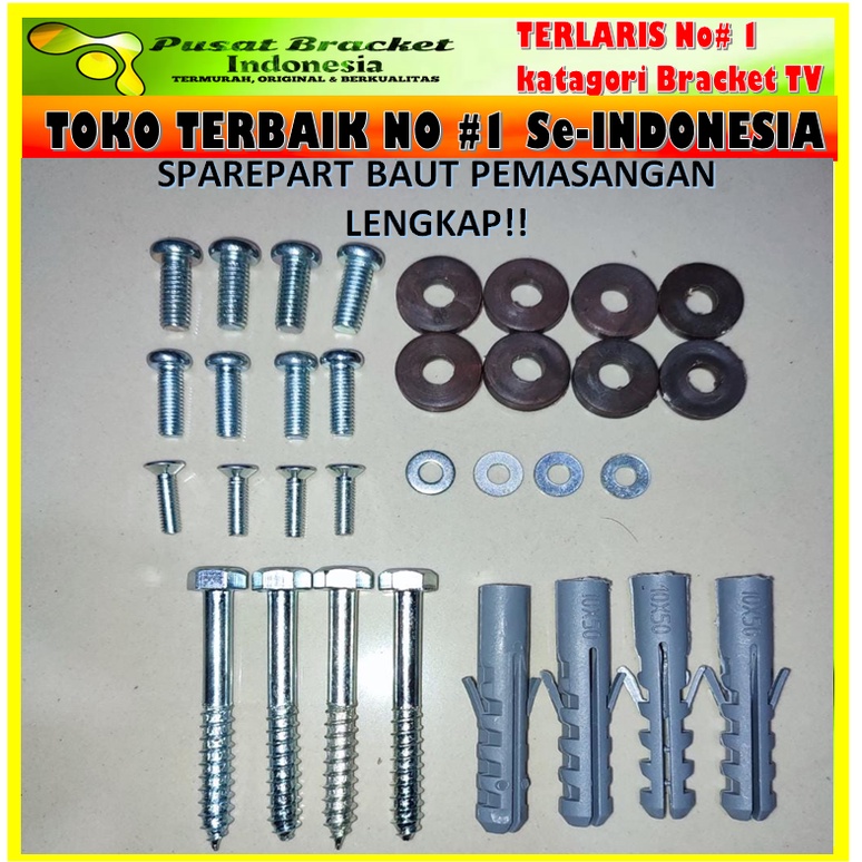 Sparepart pemasangan BRACKET TV 1set lengkap dgn baut beton dan mur ke TV