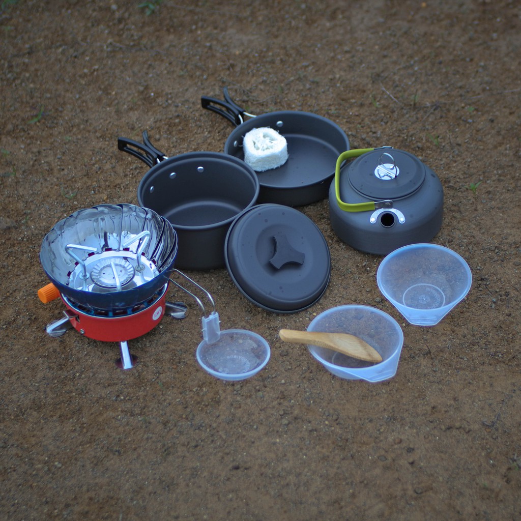 Paket Alat Masak Camping Cooking set dan Kompor Windproof | Shopee