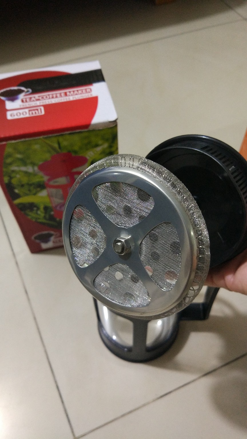 French Press Coffee Maker Pot Bean Pattern [hitam] [600ml]