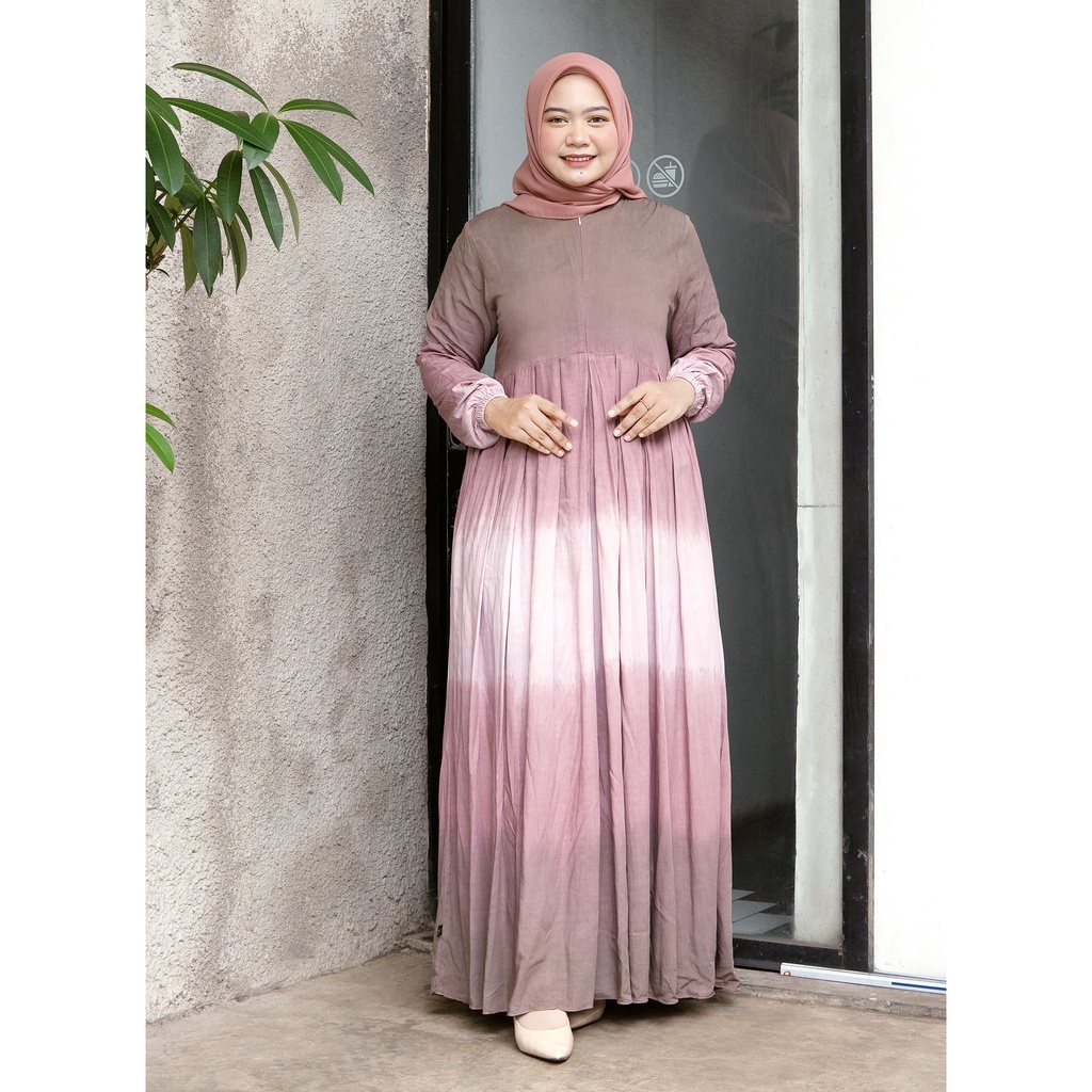[BISA COD] GAMIS TIE DYE KEKINIAN / GAMIS KATUN RAYON / GAMIS TWILL ORI / GAMIS BUSUI-Faded Pink