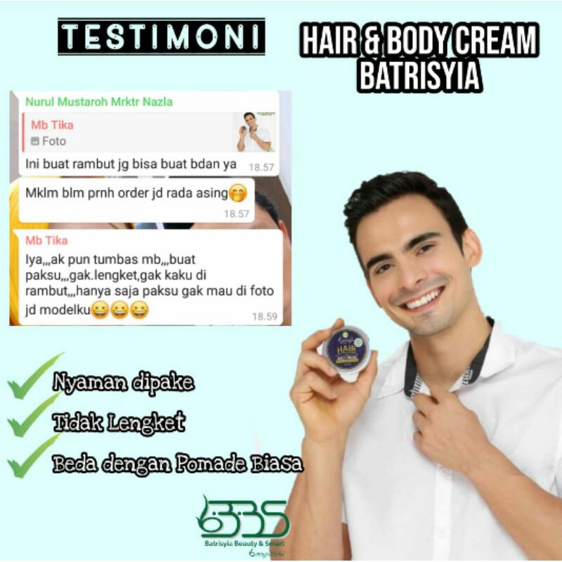 Hair and Body cream for men batrisyia herbal pomade cowok body cream pria8