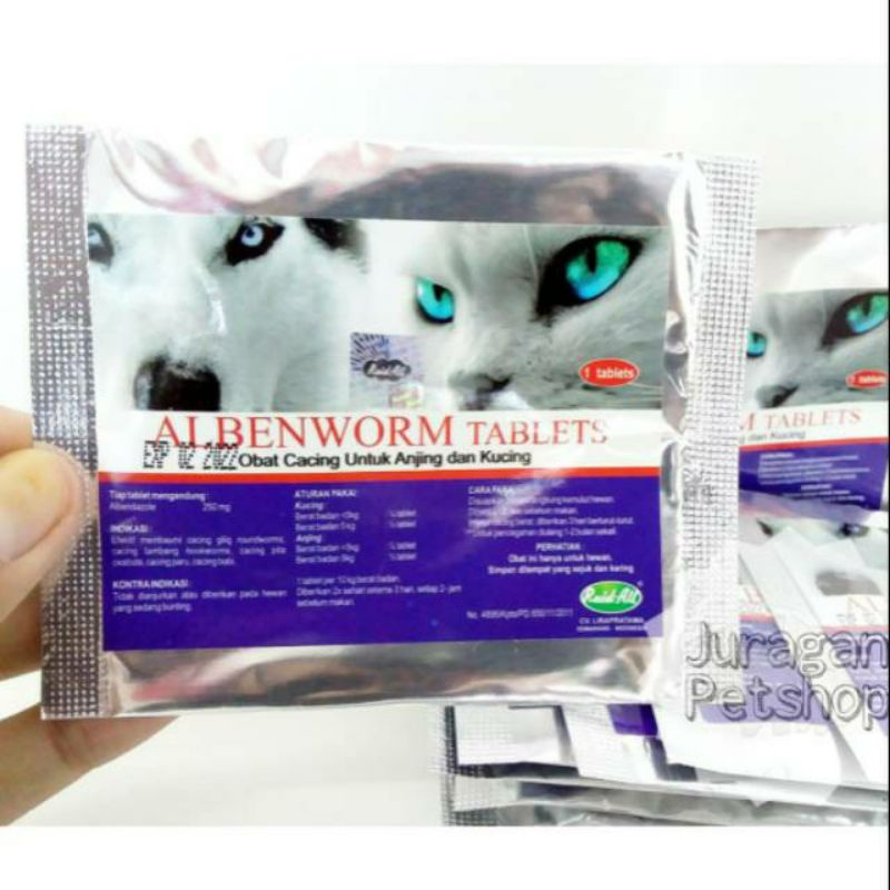 ALBENWORM CAT &amp; DOG TABLET / raid all / obat Cacing kucing anjing / hewan / pet / obat kucing