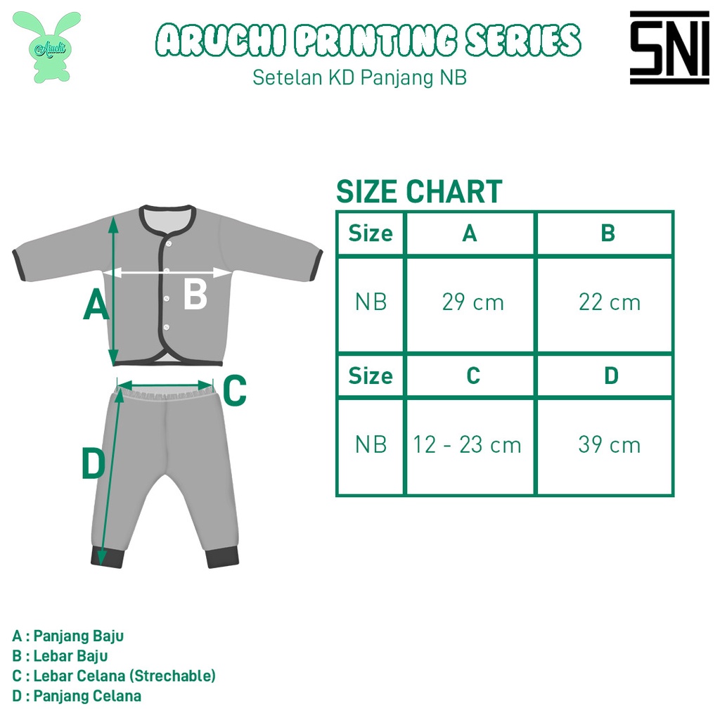 Aruchi Baby Setelan Panjang Kc depan Motif SML - Baju Bayi /Piyama Bayi