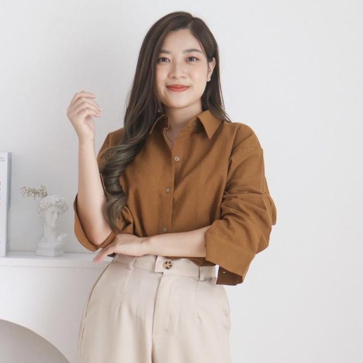 Stok Terbatas Kemeja Wanita Oversize Linen Katun Lengan Panjang Premium Shirt Olivia Marka Denim