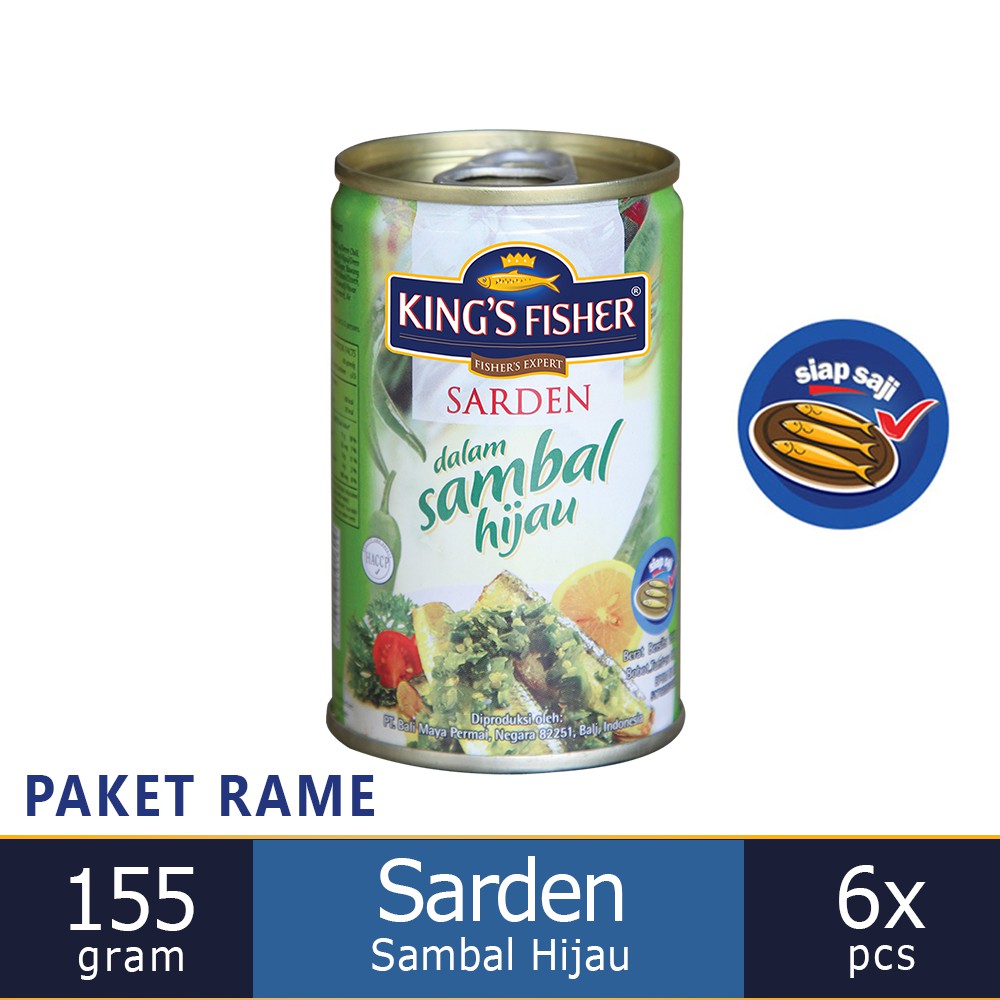 

MyHomey Paket 6 pcs Kings Fisher Sarden mini Sambal Hijau Makanan Kaleng 155g kings fisher