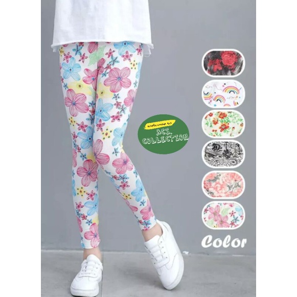 Legging Anak import perempuan 0-15 Thn Motif { RANDOM } Bahan Spandek Kaos Katun Import Uk XS - XXXL