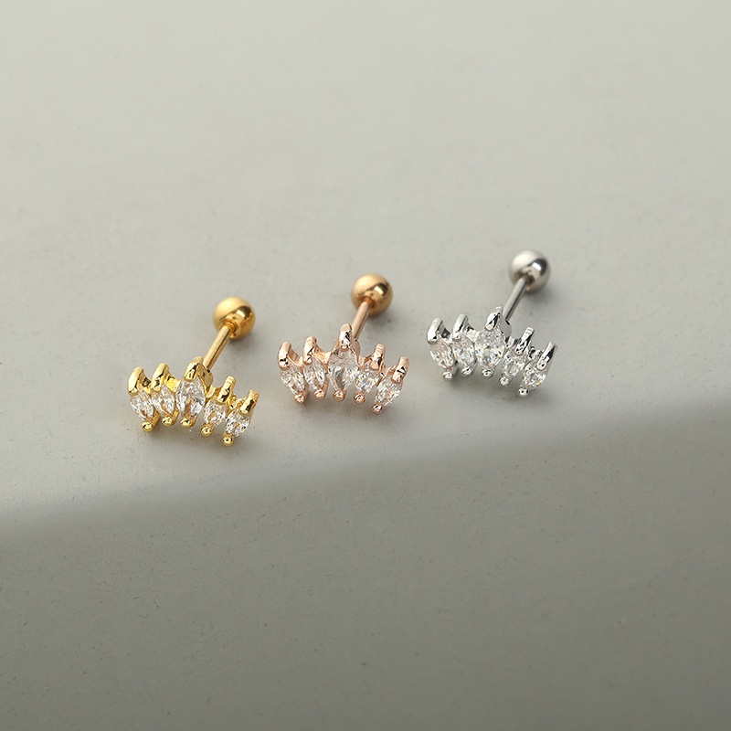 1 Pcs Western Style Cross Flower Pattern Inlaid Zircon Piercing Ear Studs for Bride Jewelry Accessories