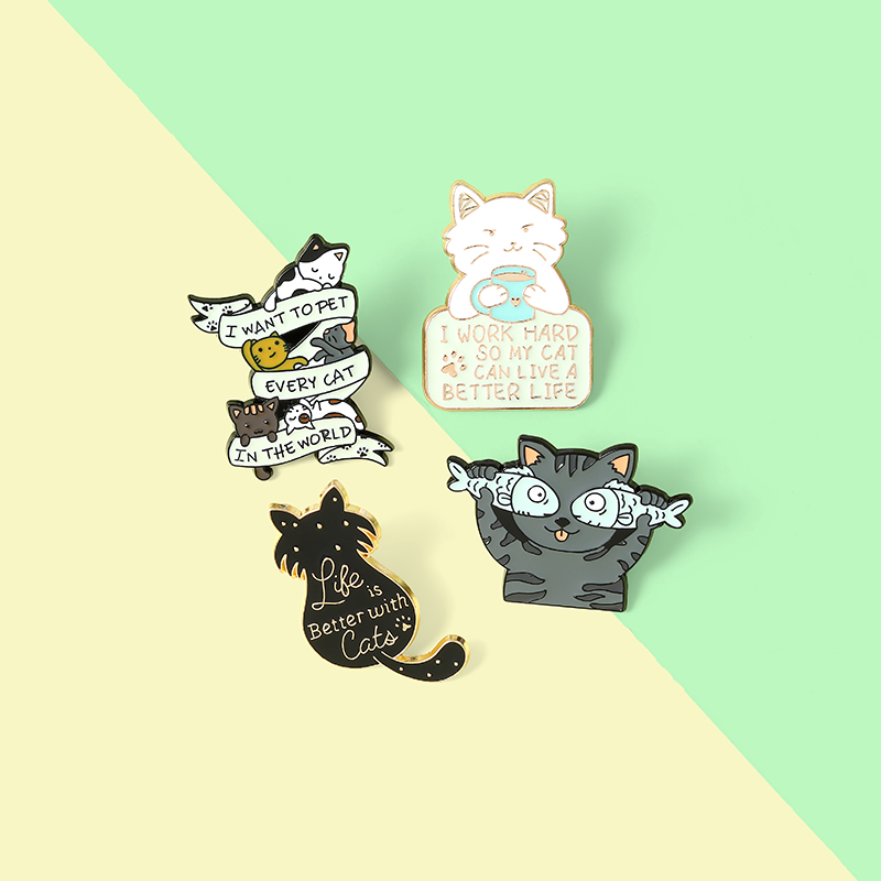 Bros pin enamel Desain Hewan Kucing Kopi Untuk Hadiah Anak