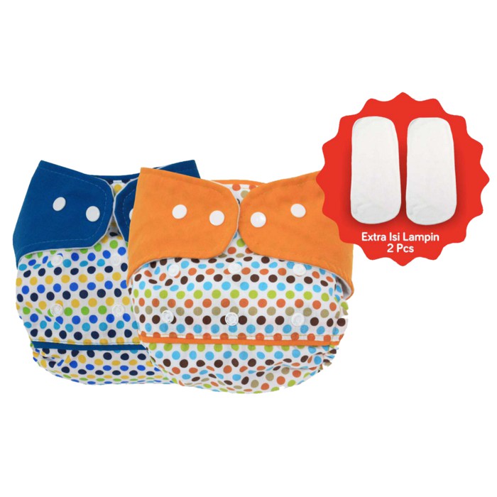DIALOGUE BABY CLOTH DIAPERS CLODI BAYI PRINT POLKA + 2 INSERT LAMPIN MICROFIBER [DLD3201]