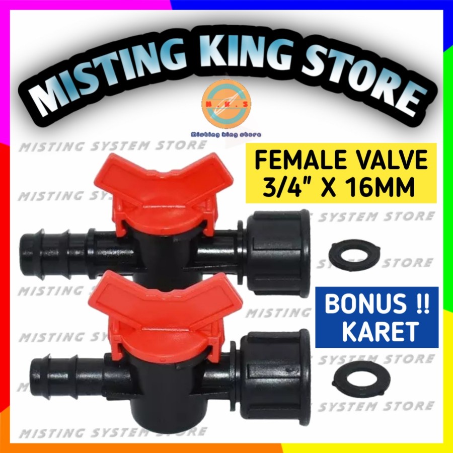 MINI VALVE 3/4 X 16MM FEMALE DRAT DALAM STOP KERAN AIR PIPA PVC SELANG PE 13 X 16 MM (1/2&quot;)