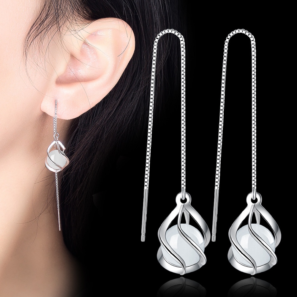 Anting Perak 925 Wanita Opal Earline Panjang Perhiasan Fashion