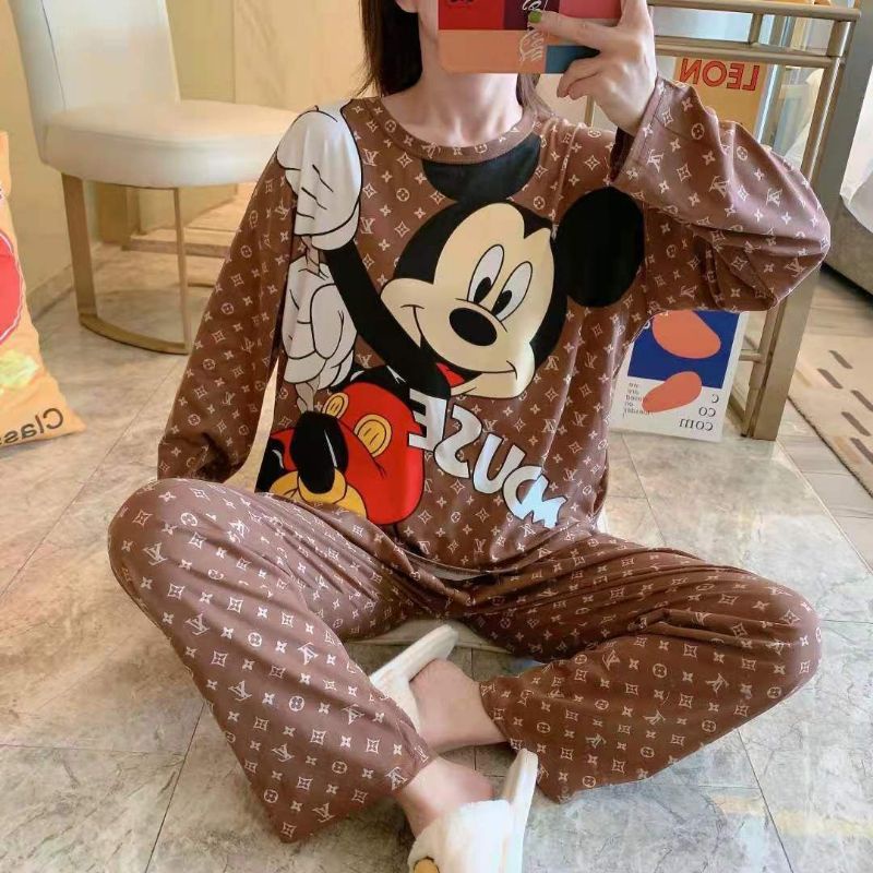 MDLV ~ MDLV BAJU TIDUR SET MICKEY LV BROWN PP BAJU TIDUR IMPORT CEWEK BEST SELLER PIYAMA DEWASA FASHION IMPORT