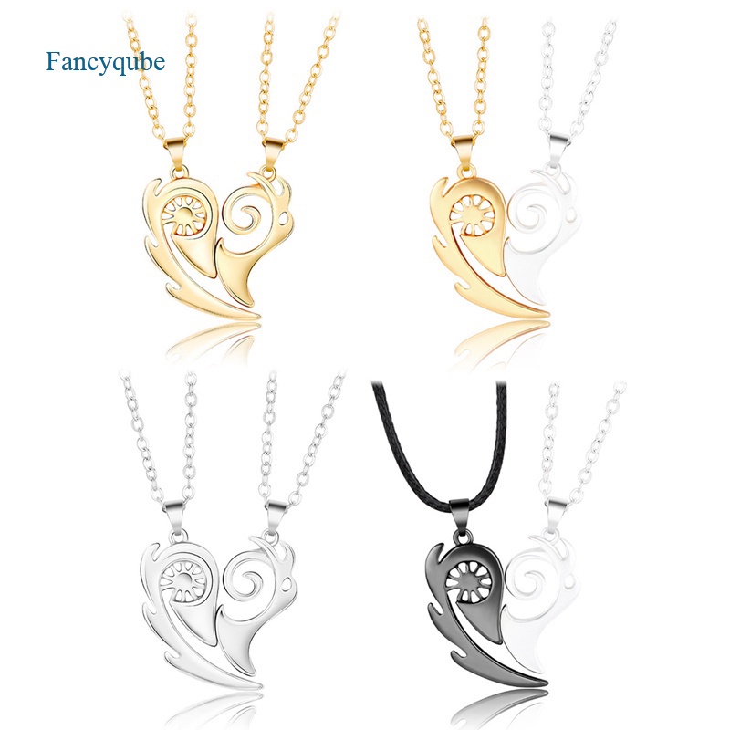 Fancyqube 2pcs Kalung Rantai Liontin Hati Hollow Out Magnetik Untuk Pasangan / Pria / Wanita