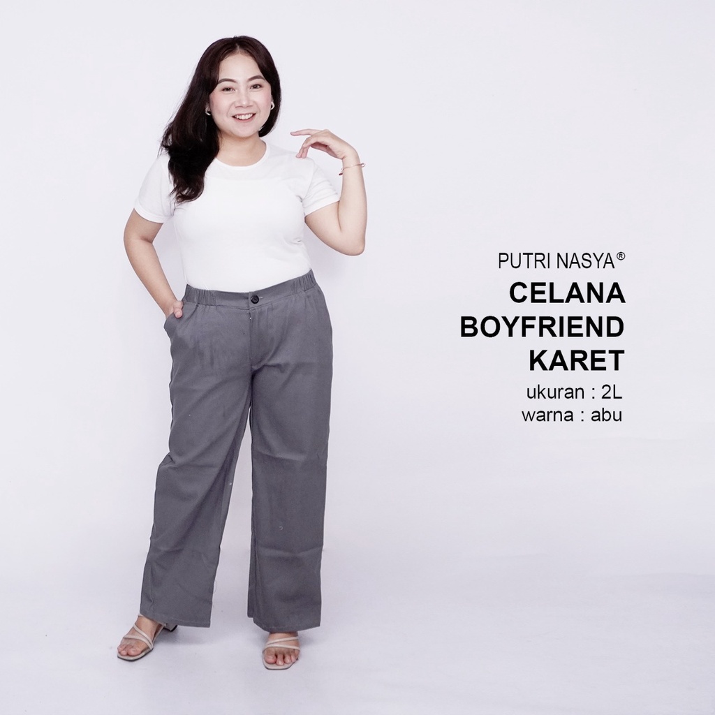 Celana Kerja Kantor Boyfriend Karet Jumbo Wanita / Celana Wanita Super Big Size / Celana Bahan Formal Seragam Wanita Big / 8L,6L,5L,4L,2L,XL, all size / Celana Karet Kekinian Model Terbaru Trendy