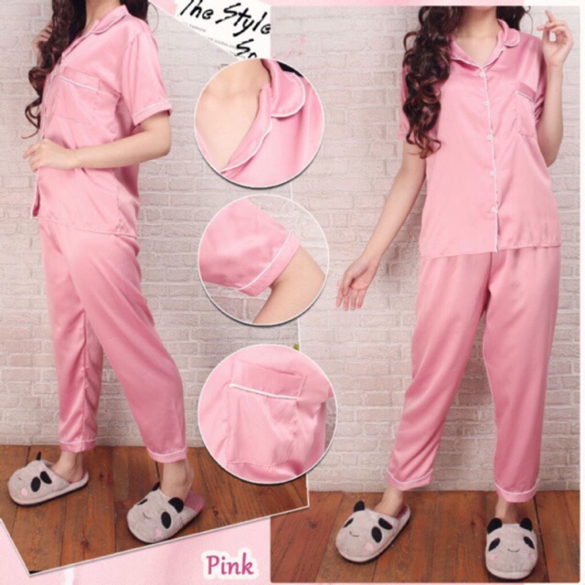 Cp piyama pajamas saten sleapwear setelan baju pendek celana panjang satin silku velvet