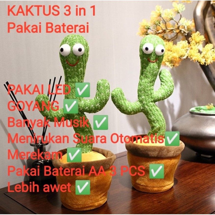 Boneka Kaktus Bicara Menari Lampu LED Musik / Dancing Cactus Toy