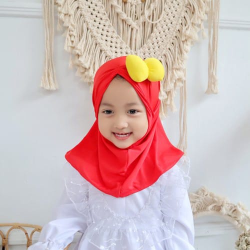 Jilbab Anak Bayi Balita Lubna Minie Mouse Pita Samping Usia 0-3 Tahun Bahan Jersey Terbaru Termurah / Alody's Collection