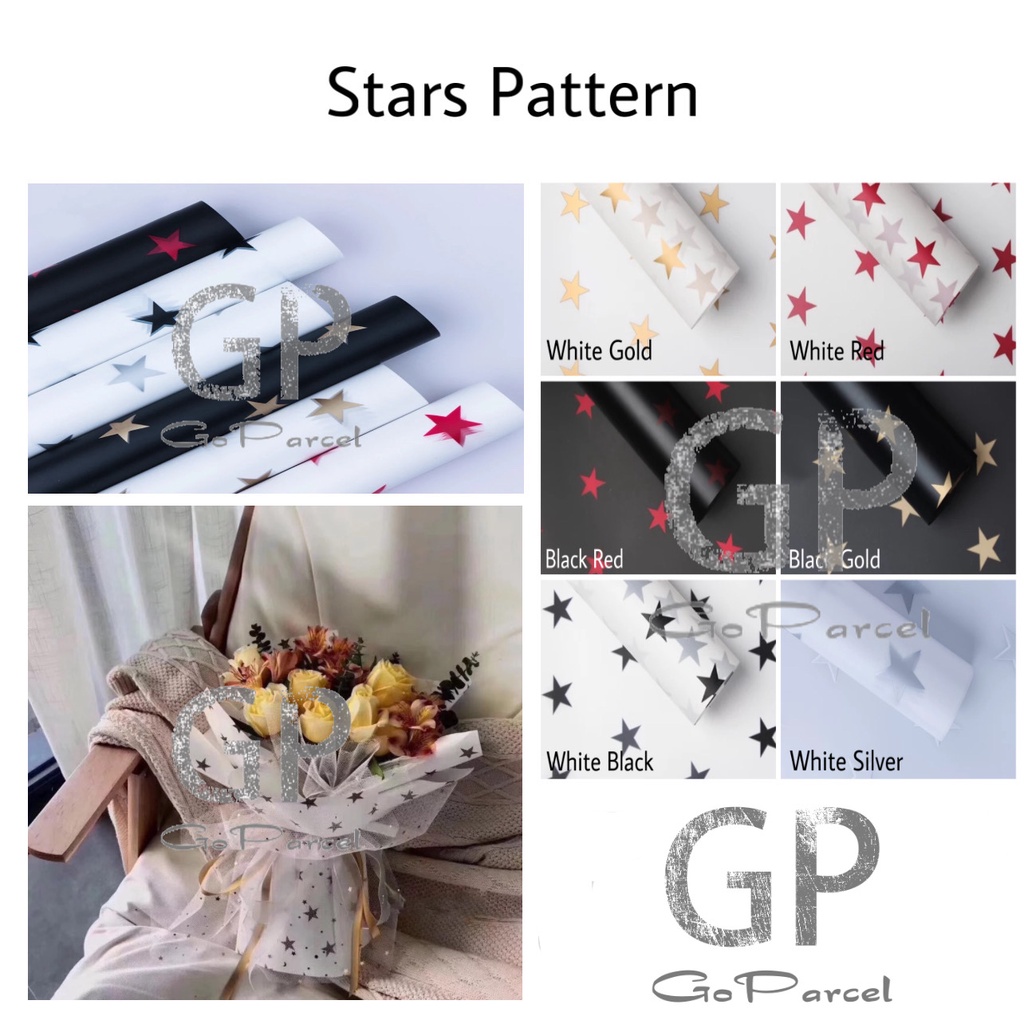 ( 5 Lembar ) STARS PATTERN - FLOWER WRAPPING PAPER KOREAN CELLOPHANE - KERTAS BUKET BUNGA BINTANG FLORIST