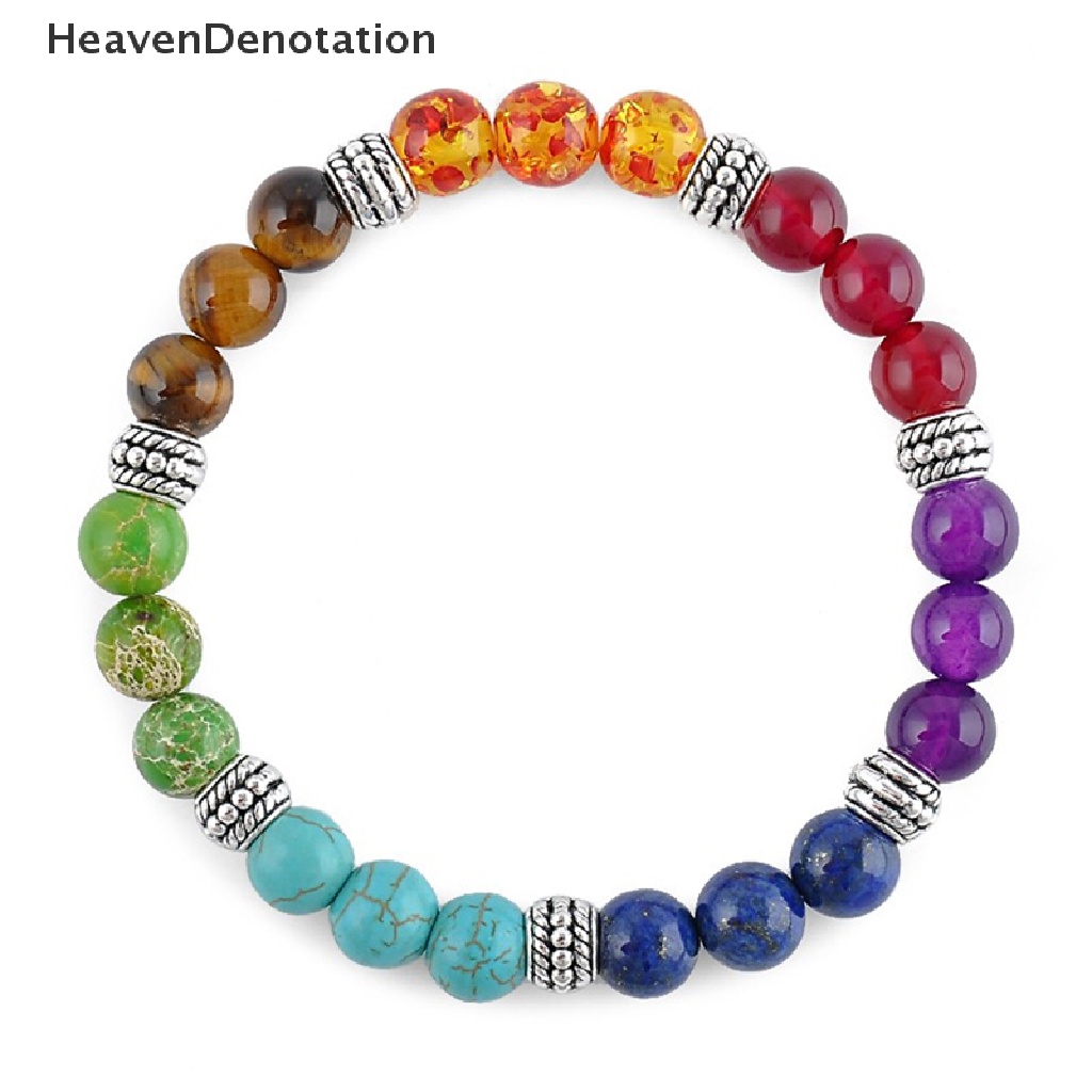 1pc Gelang Manik-Manik Batu Permata 7 Chakra Lava Rock Reiki Untuk Wanita