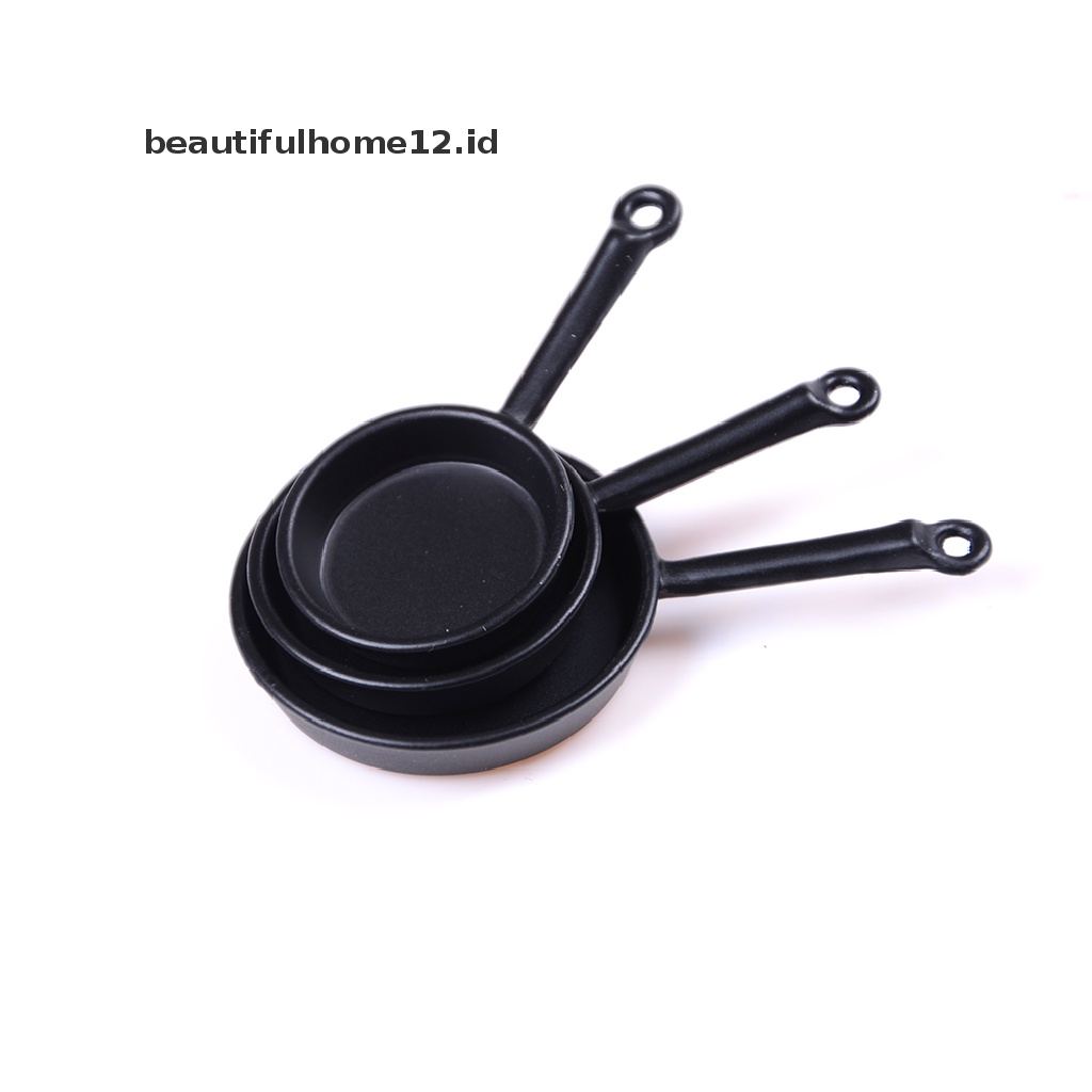 【beautifulhome12.id】 3 Pcs Dollhouse Mini Metal Frypan Frying Pans Cooking Pot Cookware Toy .