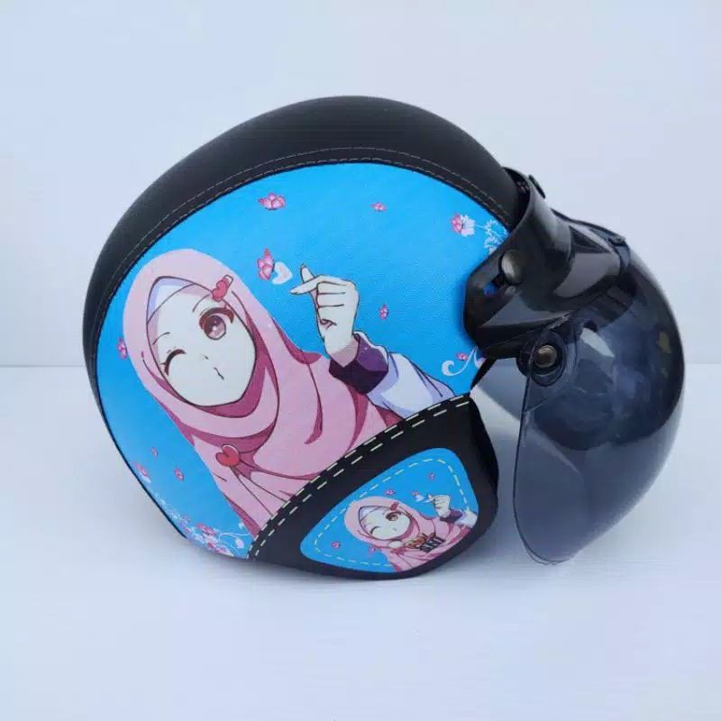 HELM BOGO PRES HIJAB BIRU+KACA CEMBUNG{PACKING FREE BUBBLEWRAP}