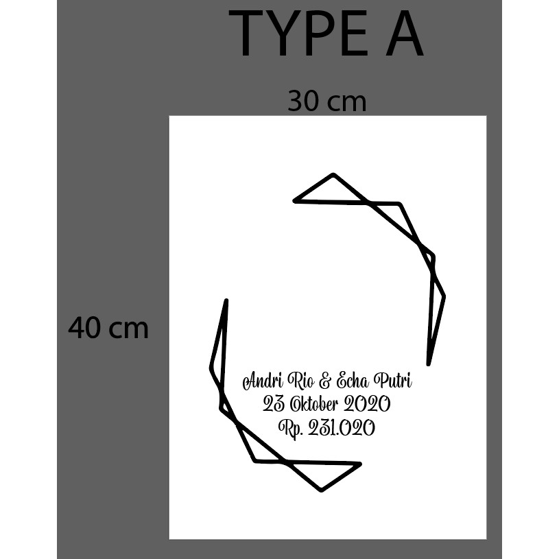 [Akrilik Emasnya Saja] PO Dekorasi Cetak Akrilik Emas Model Hexagonal frame mahar 30x40