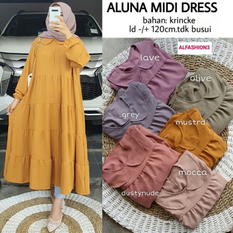 [BISA COD] ALUNA MIDI DRESS/SENDY DRESS /MIDI DRESS AIRFLOW